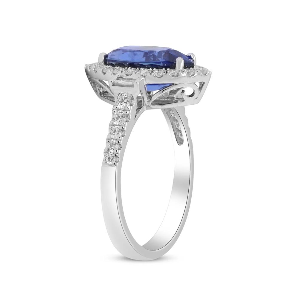 Marquise Blue Sapphire &amp; Diamond Halo Ring in 18K White Gold (5/8 ct. tw.) – Image 3 of 4