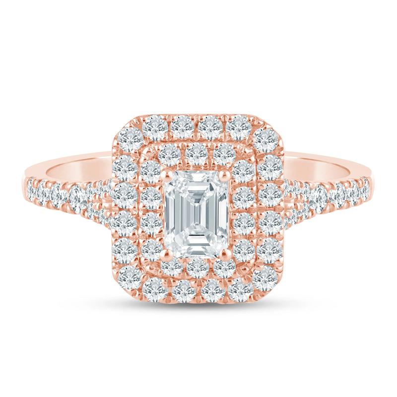 Diamond Double Halo Engagement Ring in 14K Rose Gold (1 ct. tw.) – Image 1 of 3