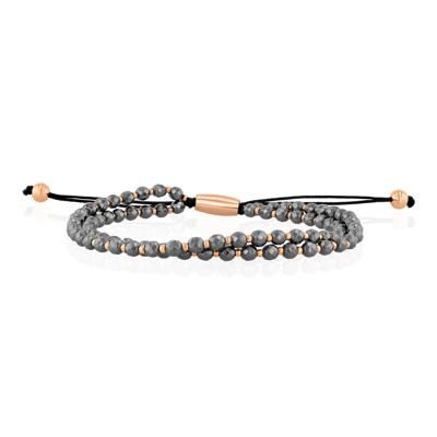 Men's Hematite Bead Nylon Cord Bracelet in Stainless Steel