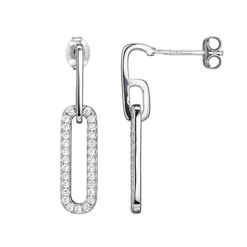 Chain Link Earrings with Lab Created White Sapphires in Sterling Silver – Image 1 of 1