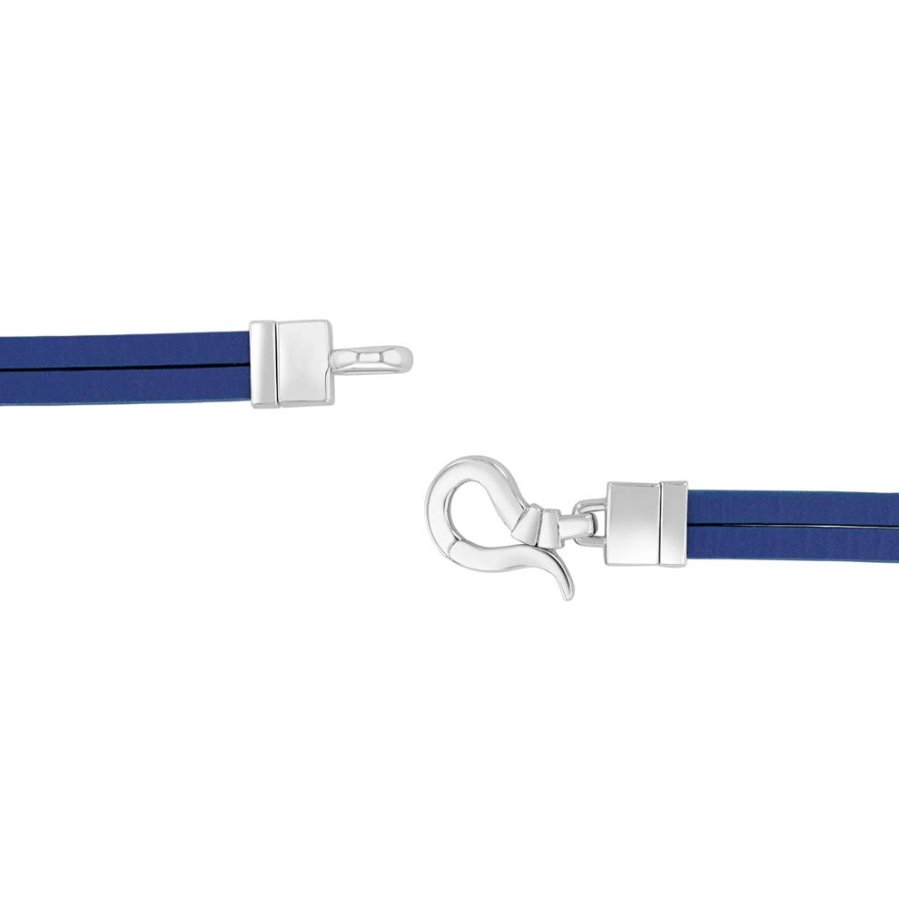 Men's Double Flat Blue Leather Screw Bracelet in Vermeil and Sterling Silver, 8.5" – Image 2 of 3