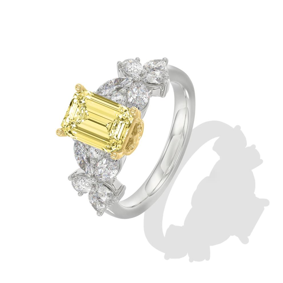 Lab Grown Diamond Yellow Radiant Center Engagement Ring in 14K White &amp; Yellow Gold (5 1/3 ct. tw.) – Image 4 of 4