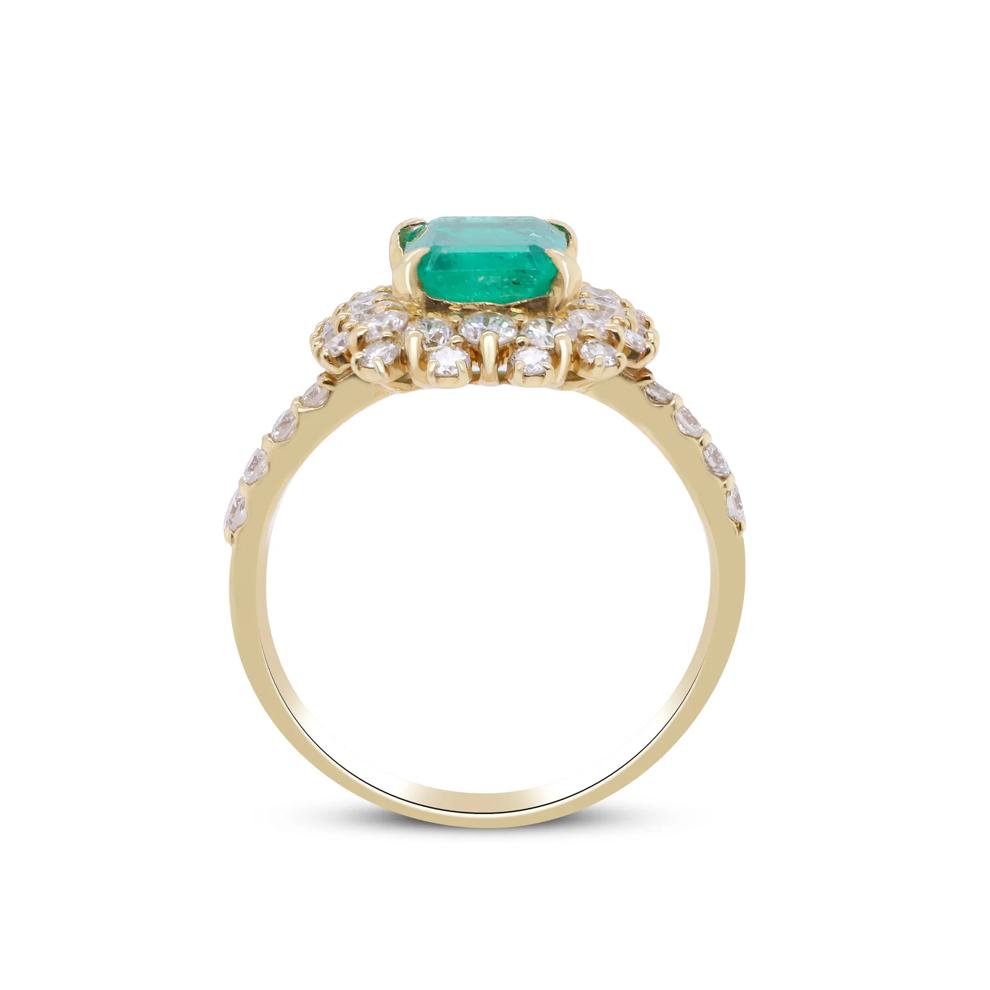 Emerald &amp; Round Diamond Ring in 18K Yellow Gold (7/8 ct. tw.) – Image 2 of 4