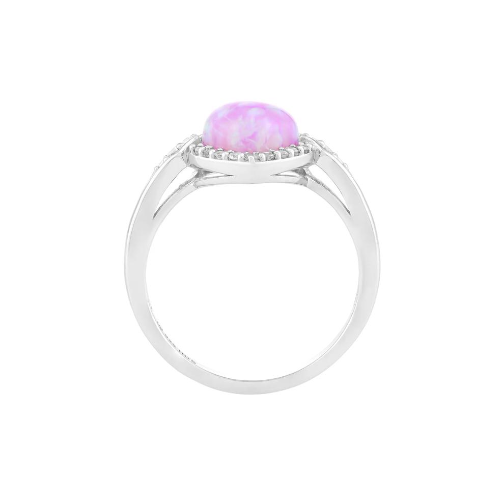 Lab-Created Pink Opal Heart &amp; Lab-Created White Sapphire Halo Ring in Sterling Silver – Image 2 of 3