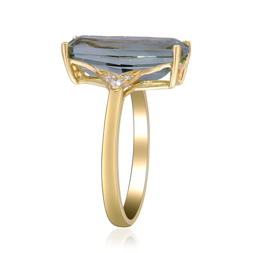 Elongated Cushion Green Quartz &amp; Diamond Accent Ring in 10K Yellow Gold – Image 3 of 4
