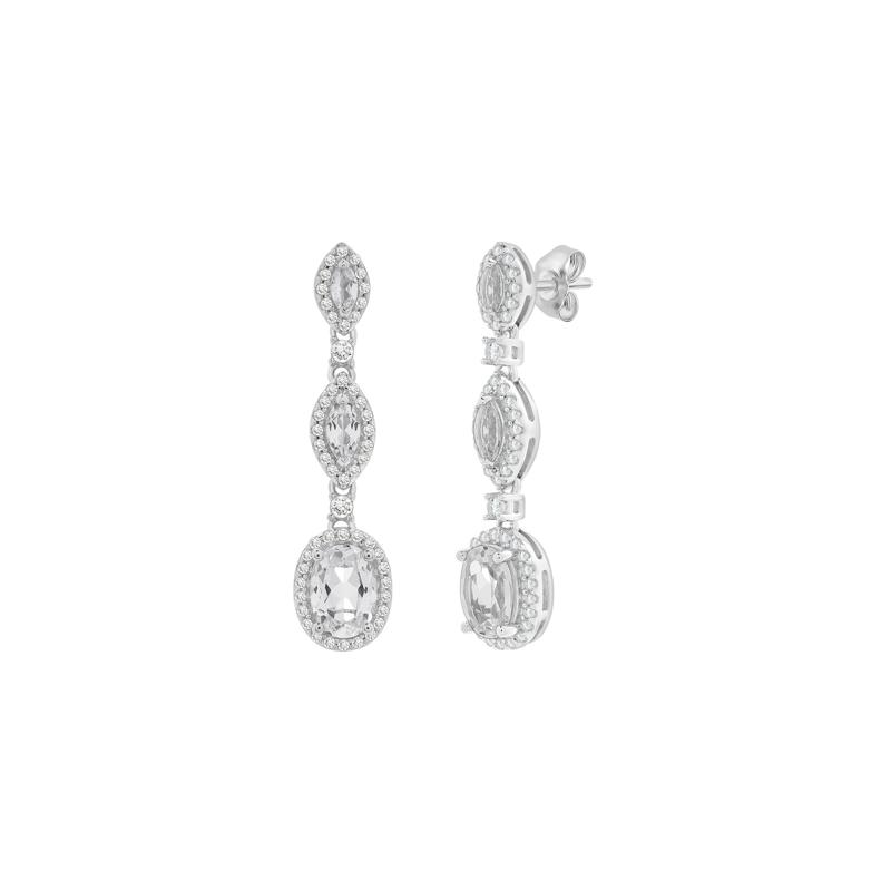 Lab-Created Oval &amp; Marquise White Sapphire Drop Earrings in Sterling Silver – Image 1 of 1