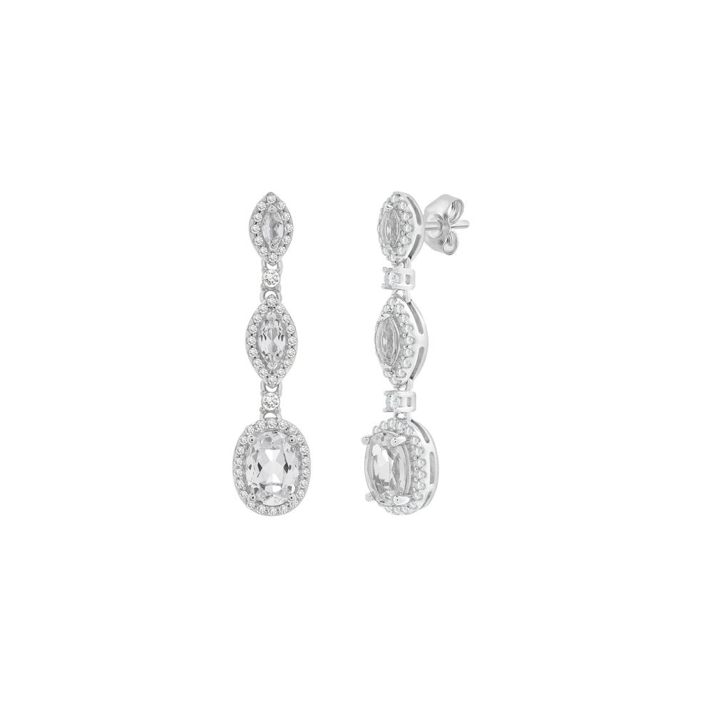 Lab-Created Oval &amp; Marquise White Sapphire Drop Earrings in Sterling Silver – Image 1 of 1