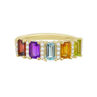 Multi-Gemstone & Diamond Rainbow Band in 14K Yellow Gold (1/8 ct. tw.)