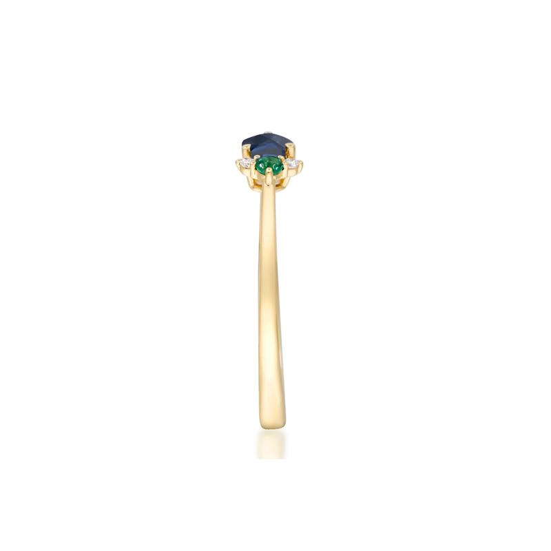 Blue Sapphire, Emerald and Diamond Ring in 10K Yellow Gold &#40;1/7 ct. tw.&#41; – Image 3 of 5
