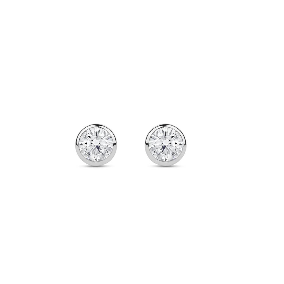 Lab Grown Diamond Round Bezel-Set Solitaire Stud Earrings in 14K White Gold (1/3 ct. tw.) – Image 2 of 3
