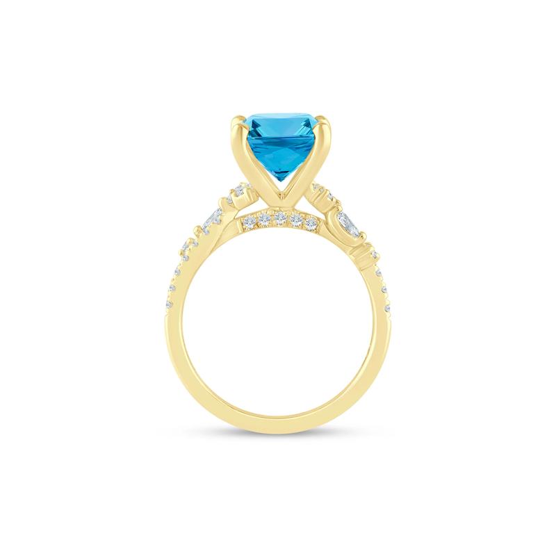 Swiss Blue Topaz and Lab Grown Diamond Engagement Ring in 14K Yellow Gold &#40;3/8 ct. tw.&#41; – Image 2 of 4