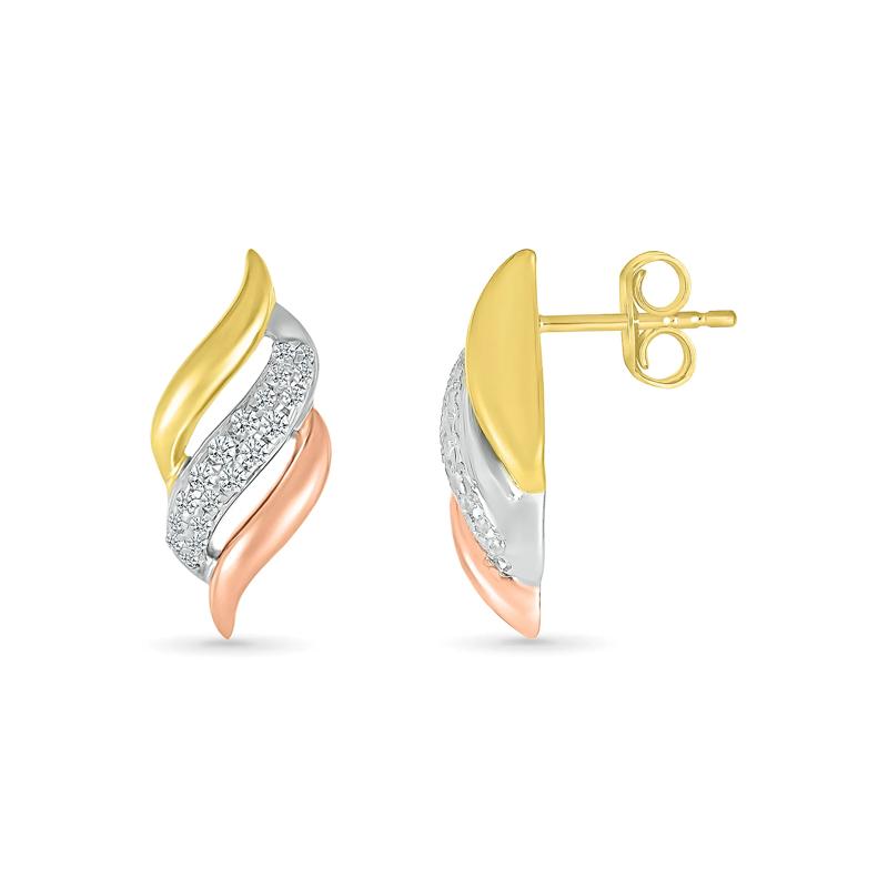 Diamond Swirl Earrings in Tri-Tone 10K Gold &#40;1/7 ct. tw.&#41; – Image 3 of 3