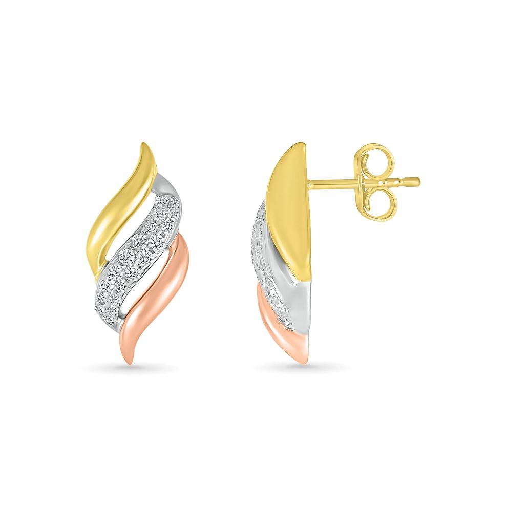 Diamond Swirl Earrings in Tri-Tone 10K Gold (1/7 ct. tw.) – Image 2 of 3