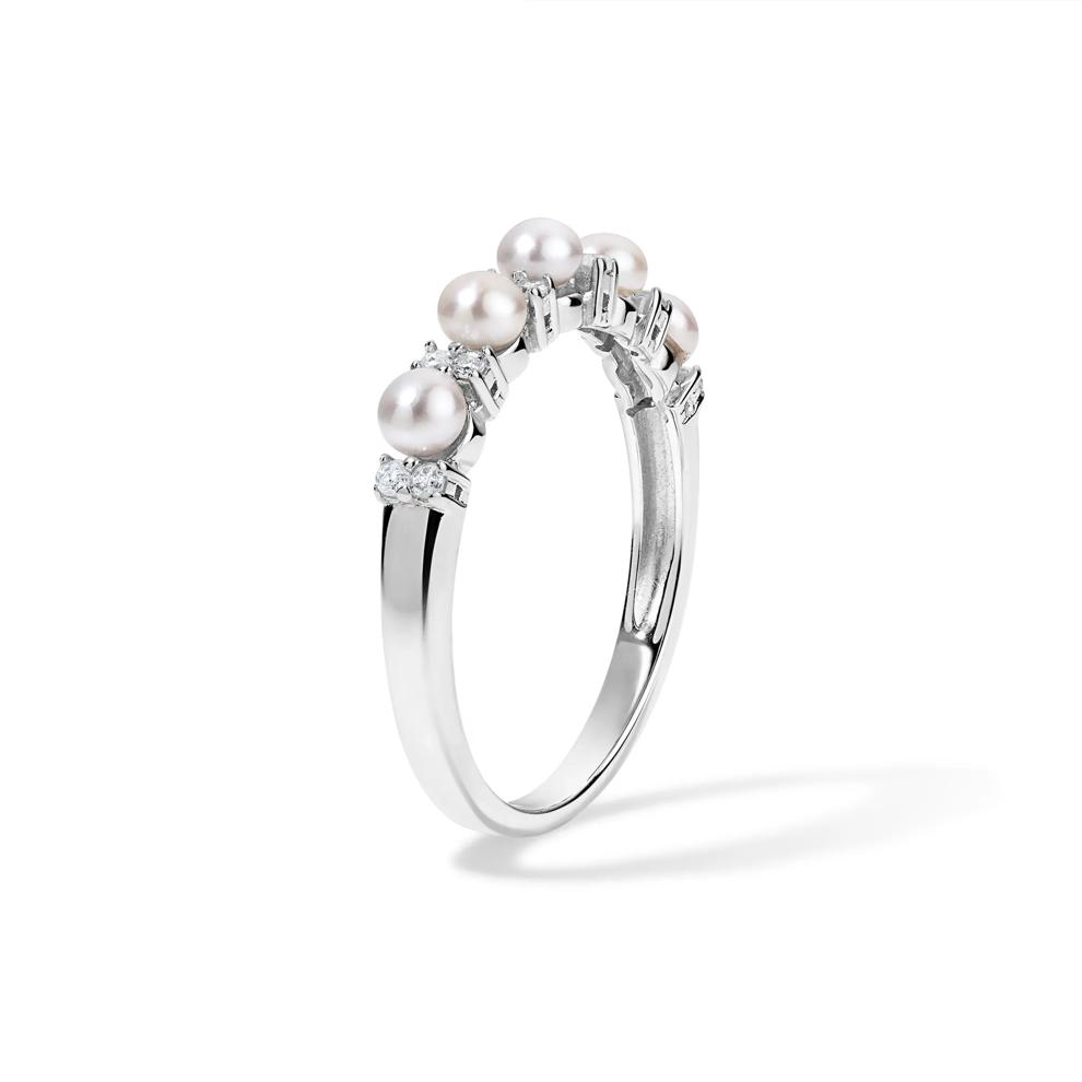 Freshwater Cultured Pearl &amp; Diamond Band in Sterling Silver (1/8 ct. tw.) – Image 3 of 4