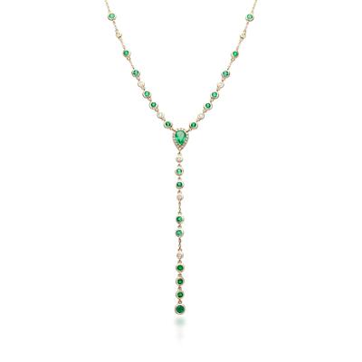 Bezel-Set Emerald and Diamond Drop Necklace in 14K Yellow Gold (1/5 ct. tw.)