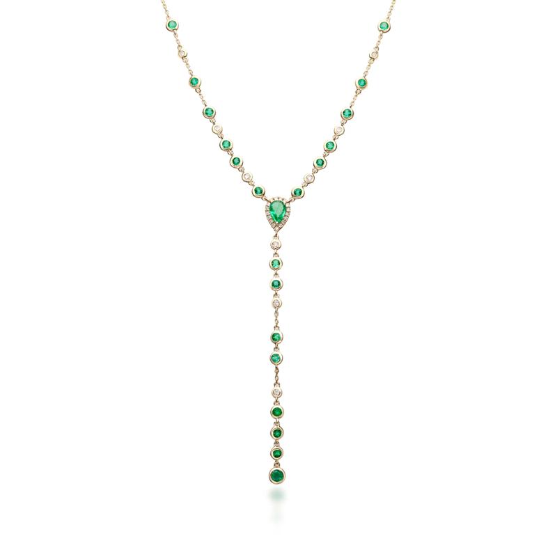 Bezel-Set Emerald and Diamond Drop Necklace in 14K Yellow Gold &#40;1/5 ct. tw.&#41; – Image 1 of 3