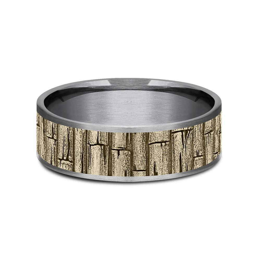 Men&rsquo;s Bamboo Stalks Wedding Band in 14K Gold &amp; Tantalum, 7.5MM – Image 1 of 3
