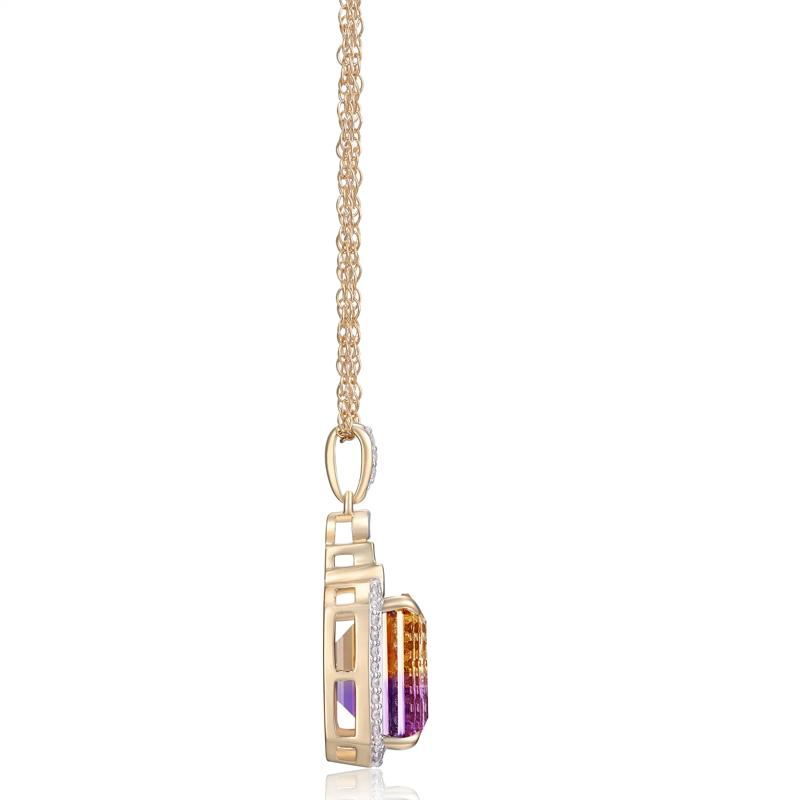 Emerald-Cut Ametrine and Diamond Pendant in 10K Yellow Gold &#40;1/4 ct. tw.&#41; – Image 2 of 3
