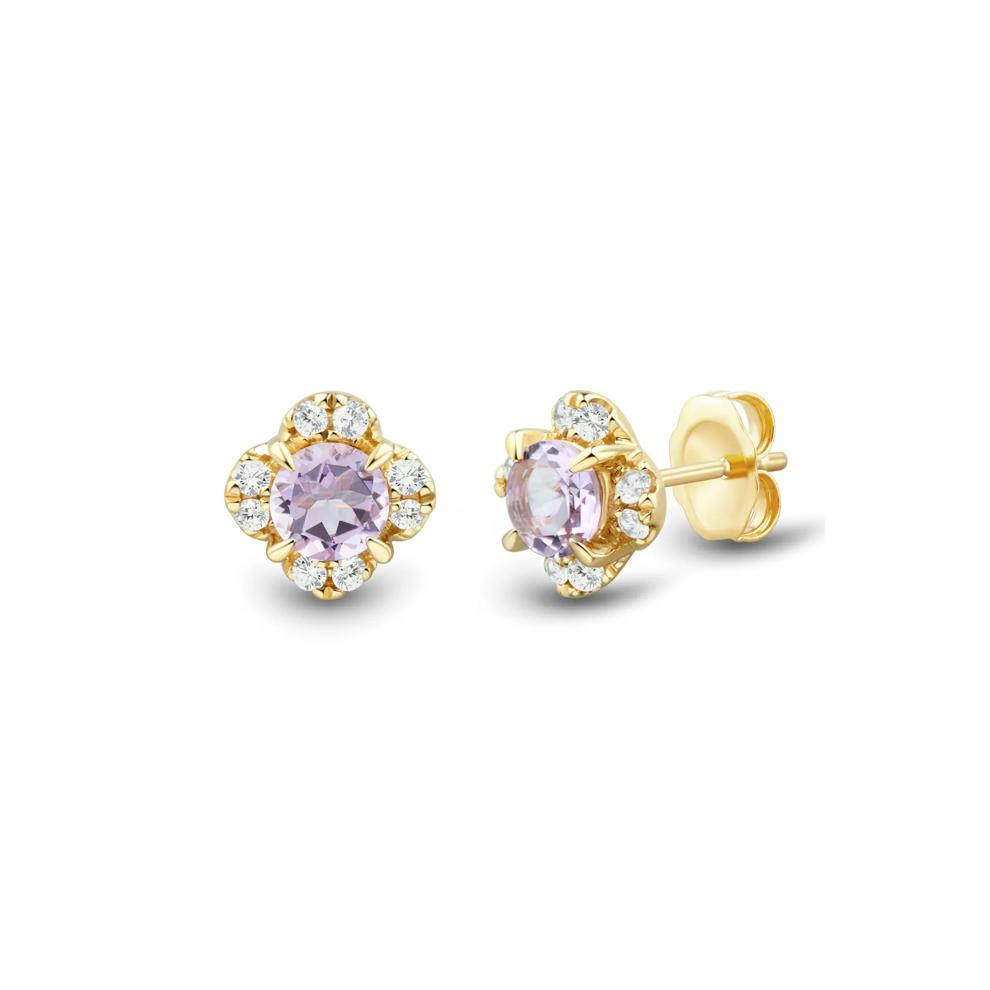 Pink Amethyst &amp; Diamond Earrings in 10K Yellow Gold (1/5 ct. tw.) – Image 1 of 2