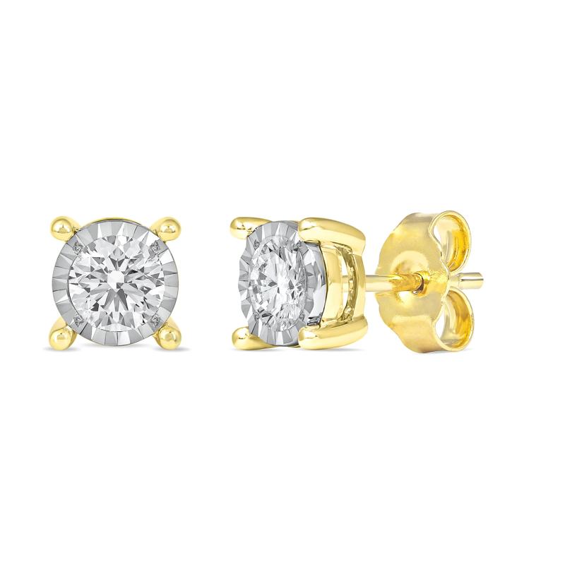 Lab Grown Diamond Round Illusion Stud Earrings in 10K Yellow Gold &#40;3/4 ct. tw.&#41; – Image 3 of 3