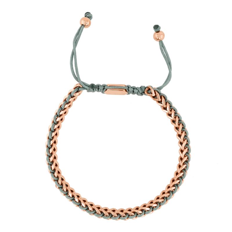 Men&#39;s Green Cord Bolo Bracelet in Rose-Tone Stainless Steel – Image 2 of 2