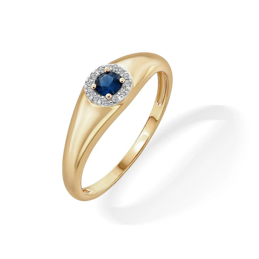 Blue Sapphire Center &amp; Diamond Accent Ring in 10K Yellow Gold – Image 4 of 4