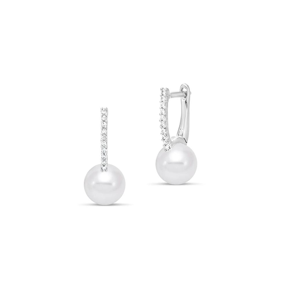 Freshwater Cultured Pearl and Diamond Earrings in 14K White Gold (1/10 ct. tw.) – Image 1 of 2