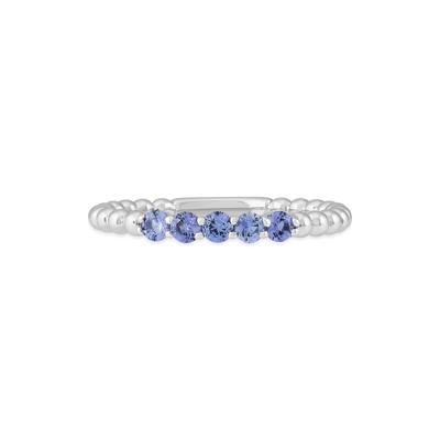 Lab-Created Blue Sapphire Five-Stone Beaded Stack Band Ring in Sterling Silver