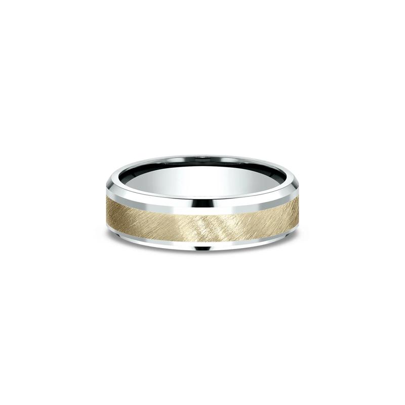 Men&#39;s Wedding Band with 10K Yellow Gold Accent in 10K White Gold, 6mm – Image 1 of 3