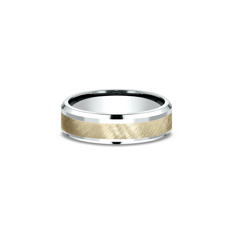 Men's Wedding Band with 10K Yellow Gold Accent in 10K White Gold, 6mm – Image 1 of 3