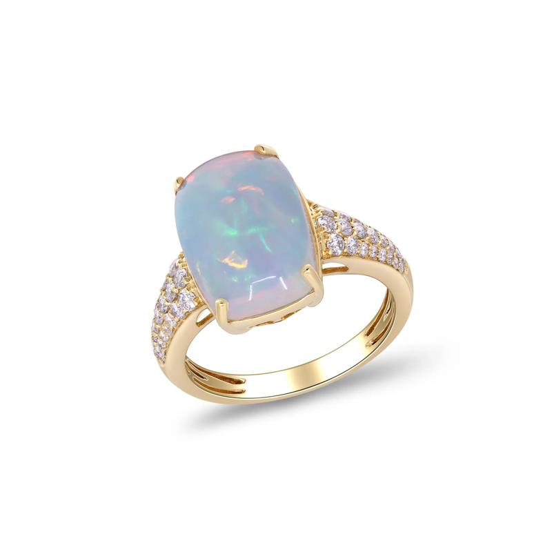 Ethiopian Opal Cabochon &amp; Diamond Thick Band Ring in 10K Yellow Gold &#40;3/8 ct. tw.&#41; – Image 5 of 5