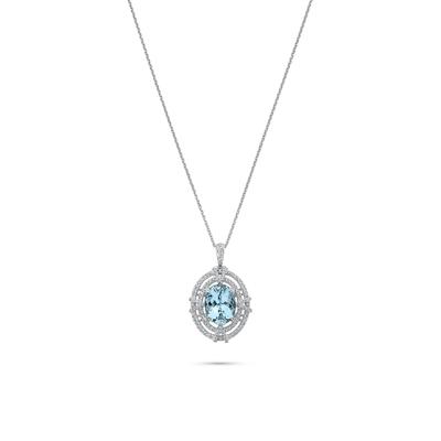 Aquamarine & Diamond Halo Pendant Necklace in 14K White Gold (1/2 ct. tw.)