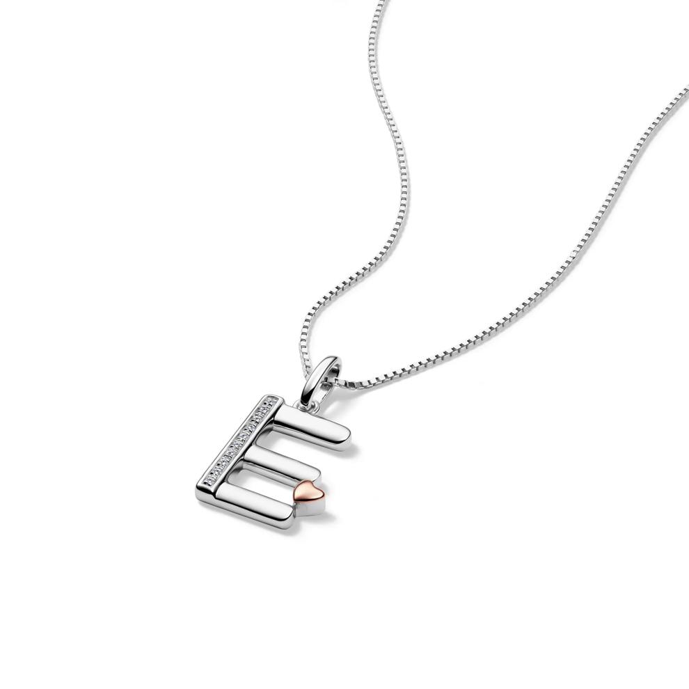 Diamond Accent Initial E Pendant in Sterling Silver and 14K Rose Gold – Image 4 of 5