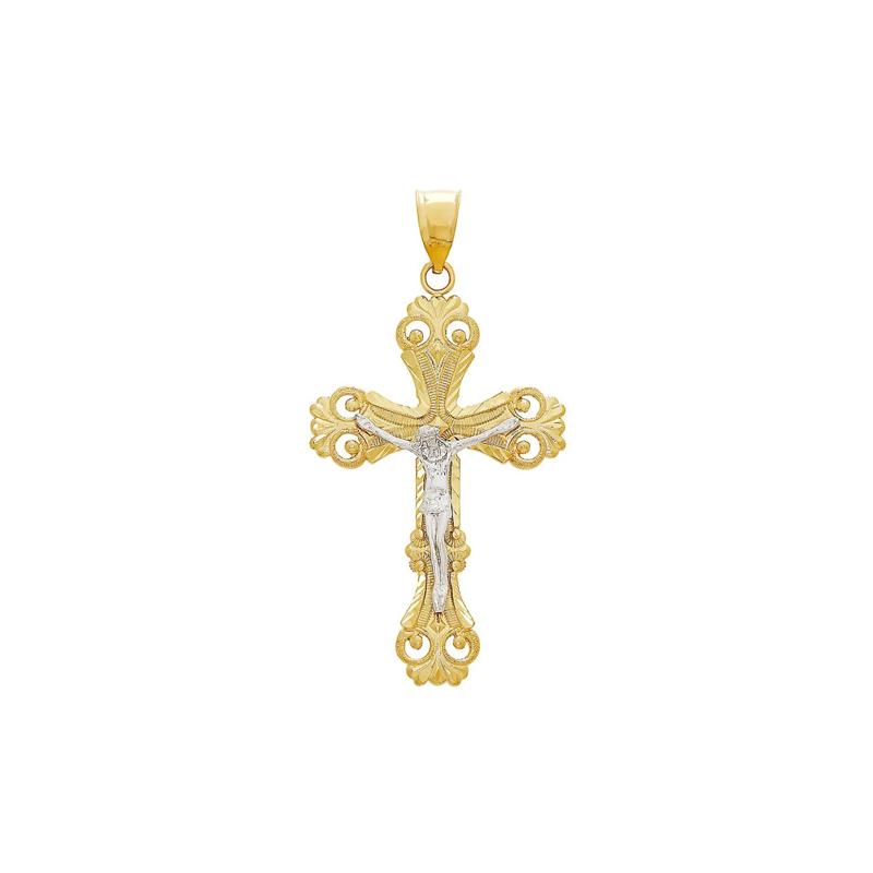 Diamond Cut Crucifix Charm in 14K Yellow &amp; White Gold – Image 1 of 2