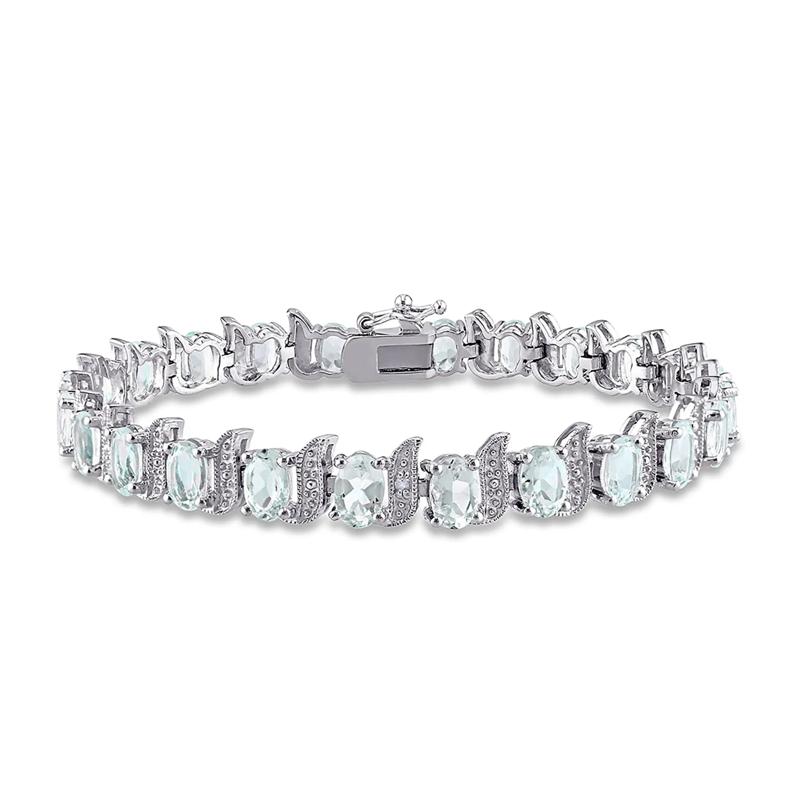 Aquamarine &amp; Diamond Bracelet in Sterling Silver – Image 1 of 4