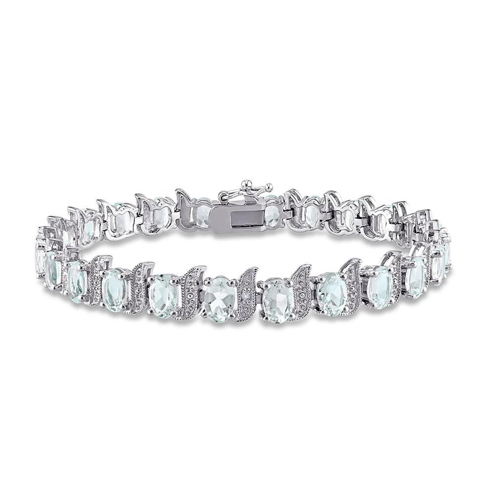 Aquamarine &amp; Diamond Bracelet in Sterling Silver – Image 1 of 4
