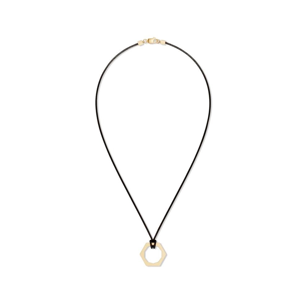 Men's Hex Nut Cord Pendant Necklace in in Sterling Silver &amp; 18K Gold Vermeil – Image 3 of 4