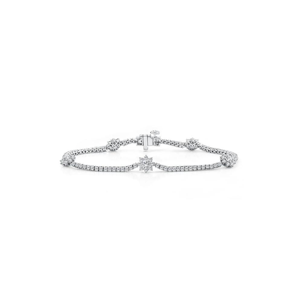 Lab Grown Diamond Starburst Cluster Line Bracelet in 14K White Gold (3 ct. tw.) – Image 1 of 2