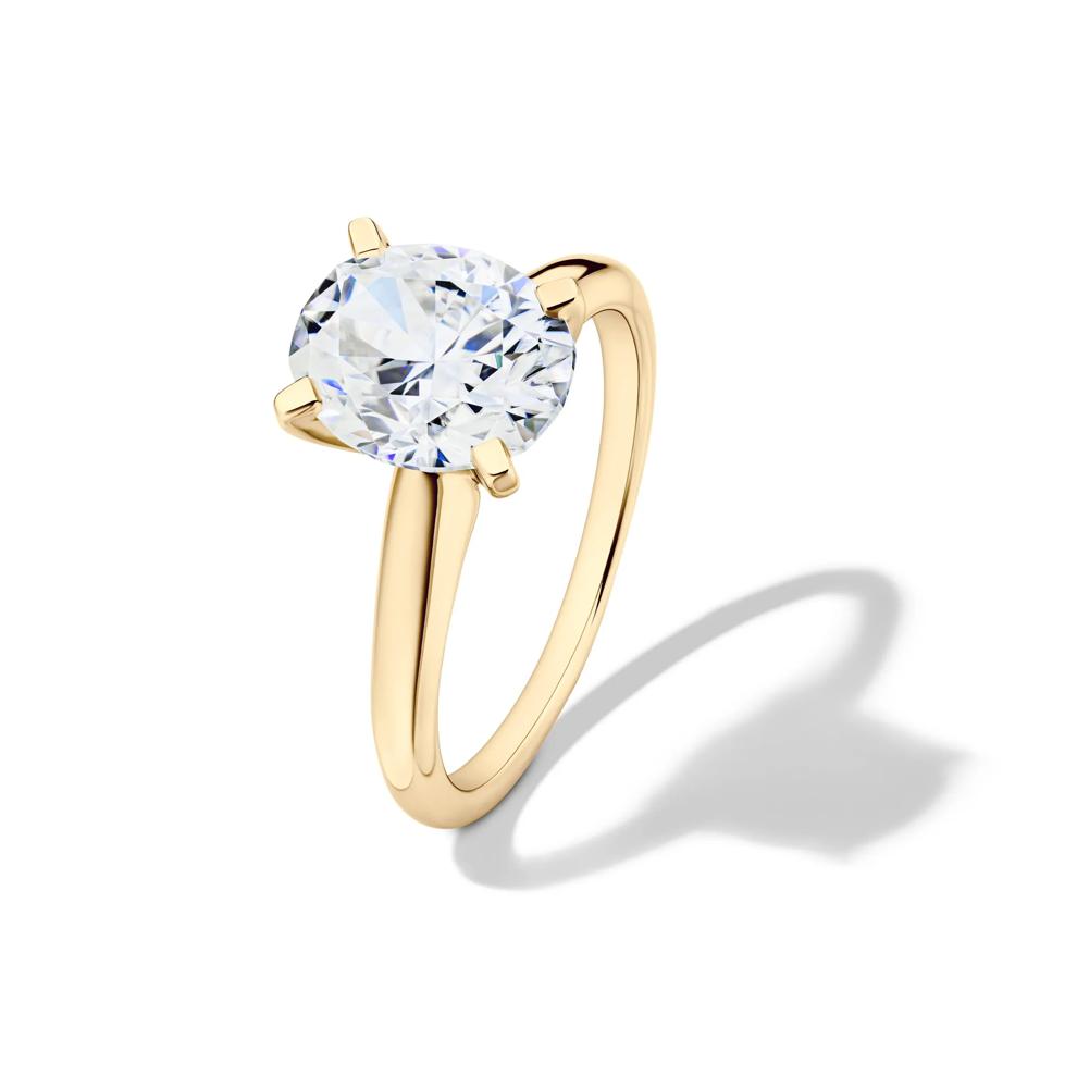 Lab-Created Moissanite Oval Solitaire Ring in 10K Yellow Gold (2 ct. dew) – Image 4 of 4