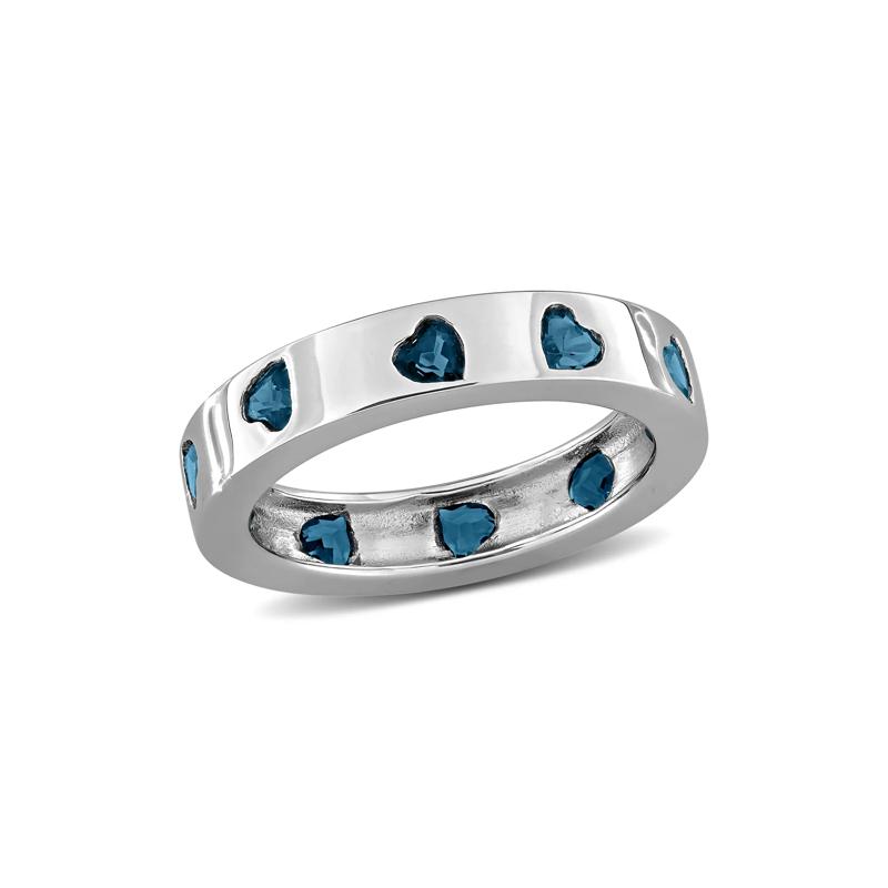 Heart-Shaped London Blue Topaz Eternity Band in Sterling Silver – Image 4 of 7