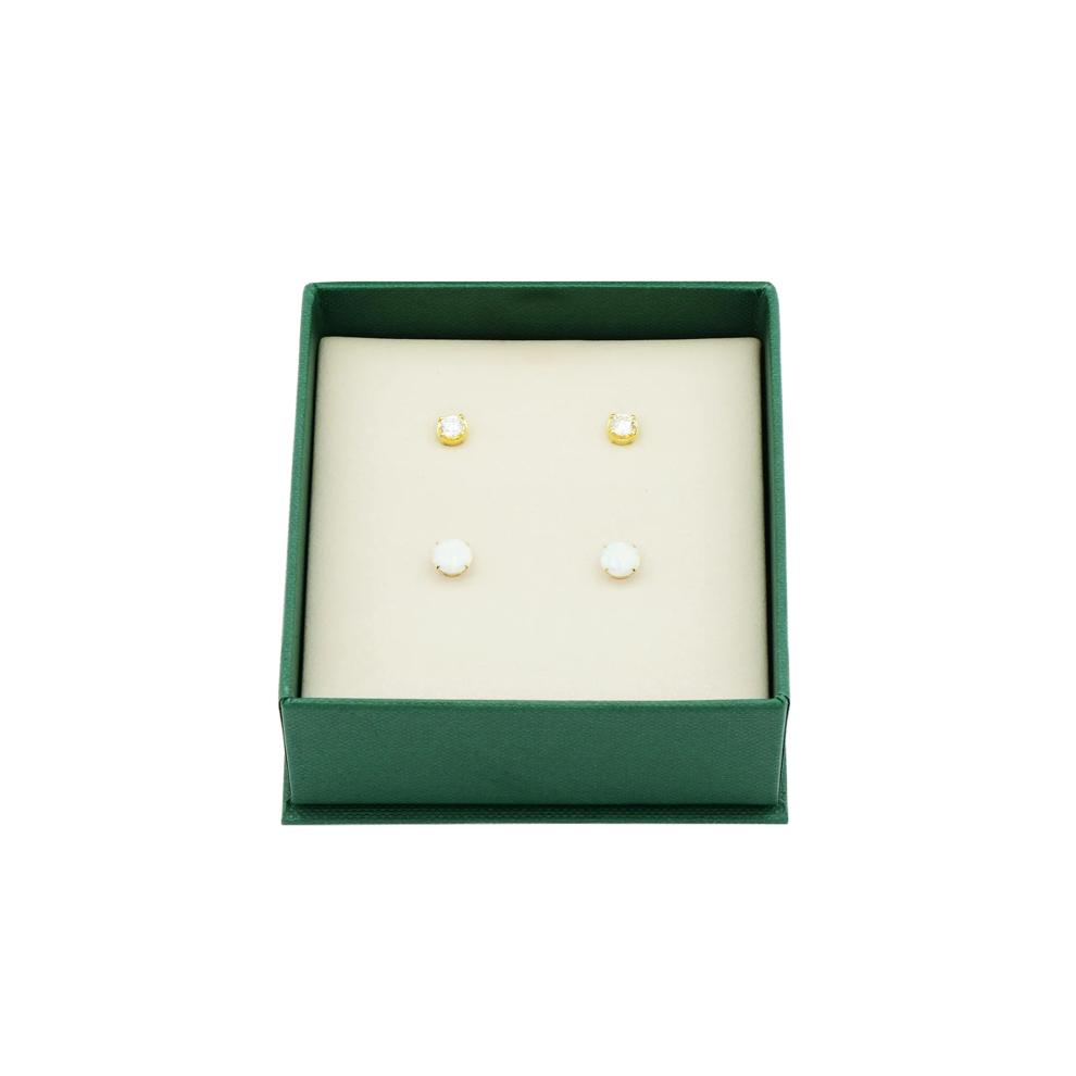 Lab Grown Diamond and Lab-Created Opal Stud Earring Box Set in Vermeil &amp; 10K Yellow Gold (1/2 ct. tw.) – Image 2 of 7