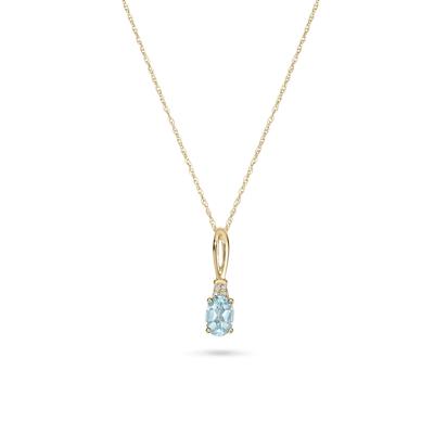 Oval Aquamarine & Diamond Accent Pendant Necklace in 10K Yellow Gold