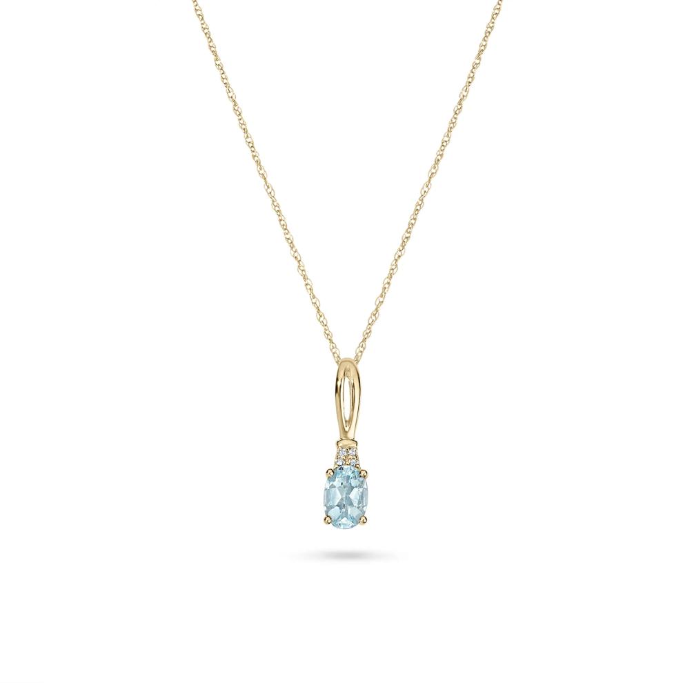 Oval Aquamarine &amp; Diamond Accent Pendant Necklace in 10K Yellow Gold – Image 1 of 4