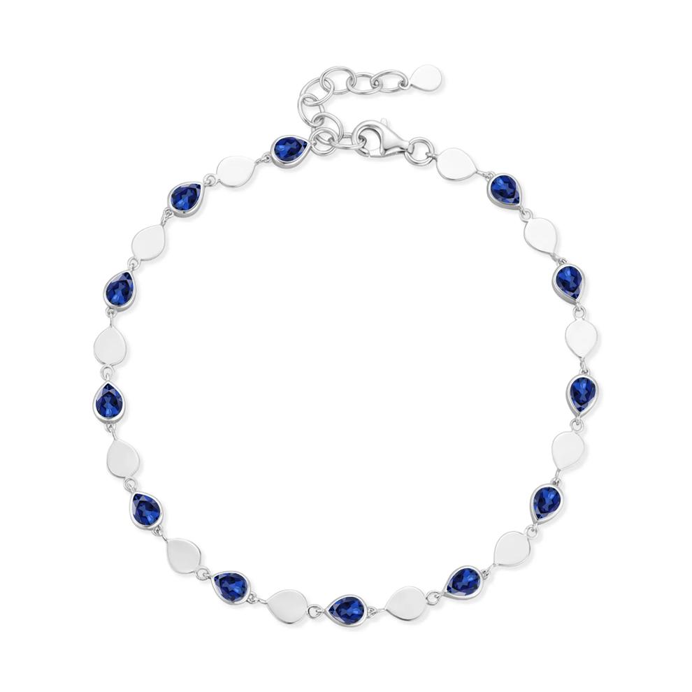 Pear-Shaped Lab-Created Blue Sapphire Bracelet in Sterling Silver, 7" – Image 2 of 2