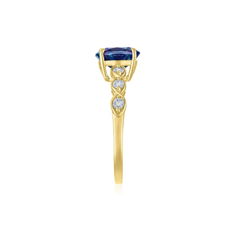 Lab-Created Alexandrite and Diamond Accent Ring in 10K Yellow Gold – Image 3 of 3