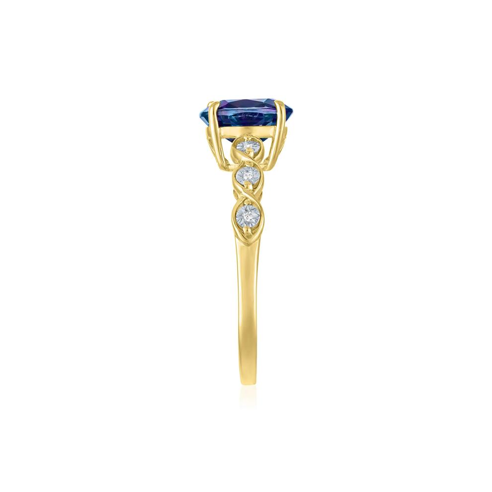 Lab-Created Alexandrite and Diamond Accent Ring in 10K Yellow Gold – Image 3 of 3