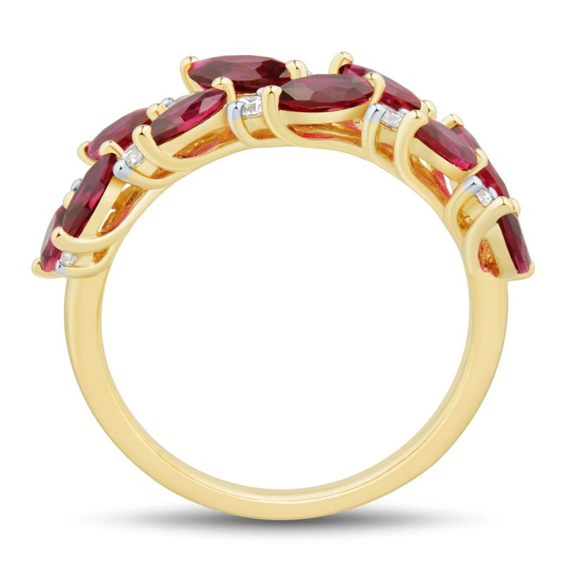 Lab-Created Ruby and Lab Grown Diamond Band in 10K Yellow Gold &#40;1/3 ct. tw.&#41; – Image 2 of 3