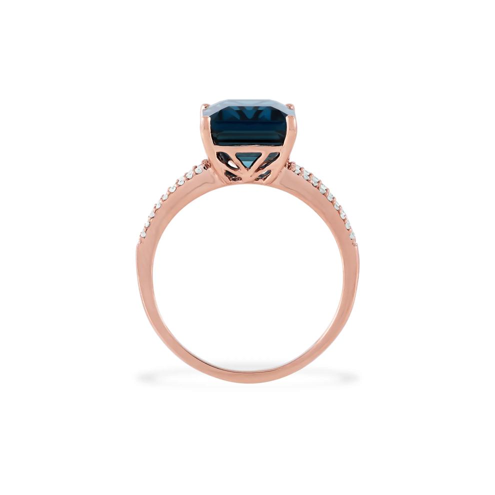 London Blue Topaz &amp; Diamond Split-Shank Ring in 14K Rose Gold (1/10 ct. tw.) – Image 2 of 4