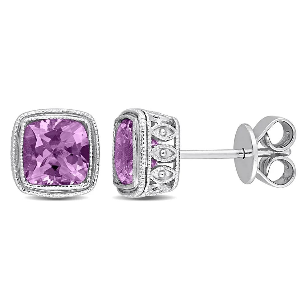 Cushion-shaped Amethyst Earrings in Sterling Silver – Image 1 of 2
