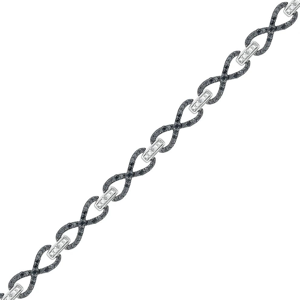 Infinity Bracelet with Black &amp; White Diamonds in Sterling Silver (1/2 ct. tw.) – Image 2 of 2